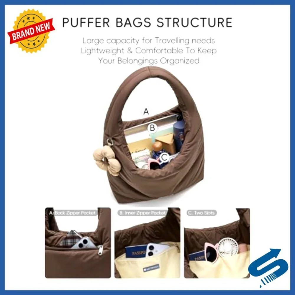 Medium Puffer Hobo Shoulder Bag for Women Work Travel Shopping